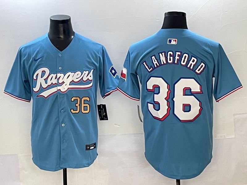Men 2025 Texas Rangers 36 Langford Light Blue Game Nike MLB Jersey style 5